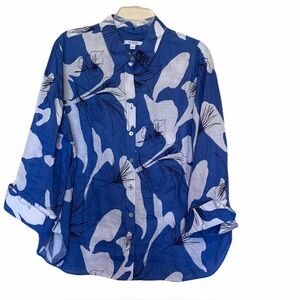 Chico’s No-Iron Linen Amparo Blue and White Tunic Top Chico’s size 3 / US 16